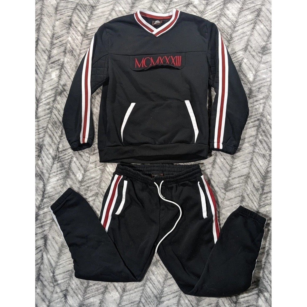 Vtg Red Ape Mens Medium Sweat Suit Shirt Pants Jogger Quilted Track Fleece Y2K